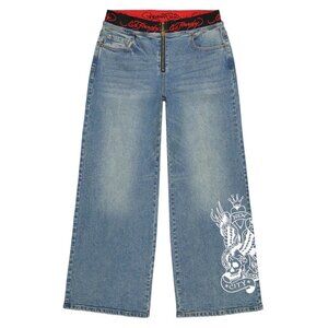 Ed Hardy Swallow Panther Elastic Band Jeans - WEHD8700-2 (Medium Tint)